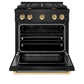 ZLINE Autograph Edition 30 in. 4.2 cu. ft. Paramount Dual Fuel Range with 4 Burner Gas Cooktop and Electric Convection Oven in Black Stainless Steel with Polished Gold Accents, Open Box-Good Condition