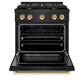 ZLINE Autograph Edition 30 in. 4.2 cu. ft. Paramount Dual Fuel Range with 4 Burner Gas Cooktop and Electric Convection Oven in Black Stainless Steel with Polished Gold Accents, Open Box-Great Condition