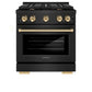 ZLINE Autograph Edition 30 in. 4.2 cu. ft. Paramount Dual Fuel Range with 4 Burner Gas Cooktop and Electric Convection Oven in Black Stainless Steel with Polished Gold Accents, Open Box-Good Condition
