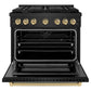 ZLINE Autograph Edition 36 in. 5.2 cu. ft. Paramount Dual Fuel Range with 6 Burner Gas Cooktop and Electric Convection Oven in Black Stainless Steel with Champagne Bronze Accents, Open Box-Good Condition