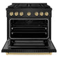 ZLINE Autograph Edition 36 in. 5.2 cu. ft. Paramount Dual Fuel Range with 6 Burner Gas Cooktop and Electric Convection Oven in Black Stainless Steel with Champagne Bronze Accents, Open Box-Great Condition