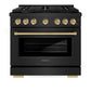 ZLINE Autograph Edition 36 in. 5.2 cu. ft. Paramount Dual Fuel Range with 6 Burner Gas Cooktop and Electric Convection Oven in Black Stainless Steel with Champagne Bronze Accents, Open Box-Great Condition