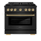 ZLINE Autograph Edition 36 in. 5.2 cu. ft. Paramount Dual Fuel Range with 6 Burner Gas Cooktop and Electric Convection Oven in Black Stainless Steel with Champagne Bronze Accents, Open Box-Good Condition