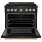 ZLINE Autograph Edition 36 in. 5.2 cu. ft. Paramount Dual Fuel Range with 6 Burner Gas Cooktop and Electric Convection Oven in Black Stainless Steel with Polished Gold Accents, Open Box-Great Condition