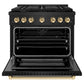 ZLINE Autograph Edition 36 in. 5.2 cu. ft. Paramount Dual Fuel Range with 6 Burner Gas Cooktop and Electric Convection Oven in Black Stainless Steel with Polished Gold Accents, Open Box-Good Condition