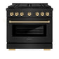 ZLINE Autograph Edition 36 in. 5.2 cu. ft. Paramount Dual Fuel Range with 6 Burner Gas Cooktop and Electric Convection Oven in Black Stainless Steel with Polished Gold Accents, Open Box-Good Condition
