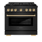 ZLINE Autograph Edition 36 in. 5.2 cu. ft. Paramount Dual Fuel Range with 6 Burner Gas Cooktop and Electric Convection Oven in Black Stainless Steel with Polished Gold Accents, Open Box-Great Condition