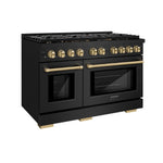 ZLINE Autograph Edition 48 in. 6.7 cu. ft. Paramount Double Oven Dual Fuel Range with 8 Burner Gas Cooktop in Black Stainless Steel and Champagne Bronze Accents, Open Box-Great Condition