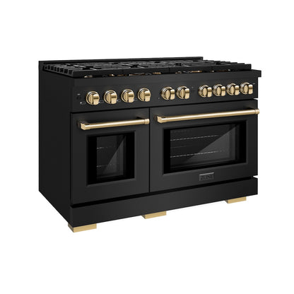 ZLINE Autograph Edition 48 in. 6.7 cu. ft. Paramount Double Oven Dual Fuel Range with 8 Burner Gas Cooktop in Black Stainless Steel and Polished Gold Accents, Open Box-Good Condition