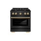 ZLINE Autograph Edition 30 in. 4.2 cu. ft. Paramount Gas Range with 4 Burner Cooktop and Convection Gas Oven in Black Stainless Steel and Champagne Bronze Accents, Open Box-Great Condition