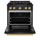 ZLINE Autograph Edition 30 in. 4.2 cu. ft. Paramount Gas Range with 4 Burner Cooktop and Convection Gas Oven in Black Stainless Steel and Champagne Bronze Accents, Open Box-Great Condition