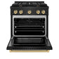 ZLINE Autograph Edition 30 in. 4.2 cu. ft. Paramount Gas Range with 4 Burner Cooktop and Convection Gas Oven in Black Stainless Steel and Champagne Bronze Accents, Open Box-Good Condition