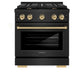 ZLINE Autograph Edition 30 in. 4.2 cu. ft. Paramount Gas Range with 4 Burner Cooktop and Convection Gas Oven in Black Stainless Steel and Champagne Bronze Accents (SGRBZ-30-CB) front.