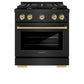 ZLINE Autograph Edition 30 in. 4.2 cu. ft. Paramount Gas Range with 4 Burner Cooktop and Convection Gas Oven in Black Stainless Steel and Champagne Bronze Accents, Open Box-Great Condition