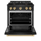 ZLINE Autograph Edition 30 in. 4.2 cu. ft. Paramount Gas Range with 4 Burner Cooktop and Convection Gas Oven in Black Stainless Steel and Polished Gold Accents, Open Box-Good Condition