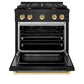 ZLINE Autograph Edition 30 in. 4.2 cu. ft. Paramount Gas Range with 4 Burner Cooktop and Convection Gas Oven in Black Stainless Steel and Polished Gold Accents, Open Box-Great Condition