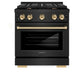 ZLINE Autograph Edition 30 in. 4.2 cu. ft. Paramount Gas Range with 4 Burner Cooktop and Convection Gas Oven in Black Stainless Steel and Polished Gold Accents, Open Box-Great Condition