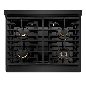 ZLINE Autograph Edition 30 in. 4.2 cu. ft. Paramount Gas Range with 4 Burner Cooktop and Convection Gas Oven in Black Stainless Steel and Polished Gold Accents, Open Box-Good Condition