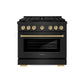 ZLINE Autograph Edition 36 in. 5.2 cu. ft. Paramount Gas Range with 6 Burner Cooktop and Convection Gas Oven in Black Stainless Steel and Champagne Bronze Accents, Open Box-Great Condition