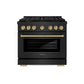 ZLINE Autograph Edition 36 in. 5.2 cu. ft. Paramount Gas Range with 6 Burner Cooktop and Convection Gas Oven in Black Stainless Steel and Champagne Bronze Accents, Open Box-Great Condition