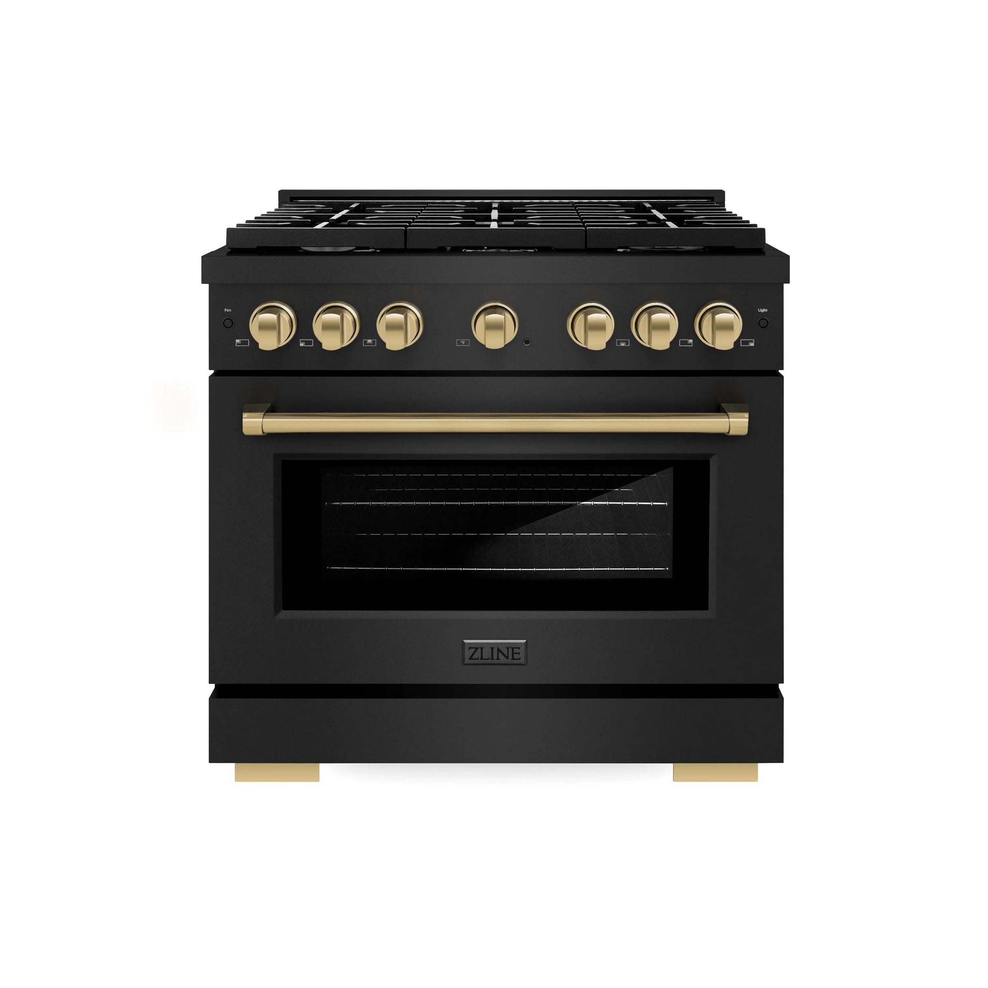 ZLINE Autograph Edition 36 in. 5.2 cu. ft. Paramount Gas Range with 6 Burner Cooktop and Convection Gas Oven in Black Stainless Steel and Champagne Bronze Accents, Open Box-Great Condition