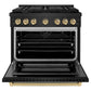 ZLINE Autograph Edition 36 in. 5.2 cu. ft. Paramount Gas Range with 6 Burner Cooktop and Convection Gas Oven in Black Stainless Steel and Champagne Bronze Accents, Open Box-Good Condition