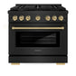 ZLINE Autograph Edition 36 in. 5.2 cu. ft. Paramount Gas Range with 6 Burner Cooktop and Convection Gas Oven in Black Stainless Steel and Champagne Bronze Accents, Open Box-Great Condition