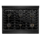 ZLINE Autograph Edition 36 in. 5.2 cu. ft. Paramount Gas Range with 6 Burner Cooktop and Convection Gas Oven in Black Stainless Steel and Champagne Bronze Accents, Open Box-Great Condition