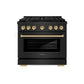 ZLINE Autograph Edition 36 in. 5.2 cu. ft. Paramount Gas Range with 6 Burner Cooktop and Convection Gas Oven in Black Stainless Steel and Polished Gold Accents, Open Box-Great Condition