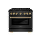 ZLINE Autograph Edition 36 in. 5.2 cu. ft. Paramount Gas Range with 6 Burner Cooktop and Convection Gas Oven in Black Stainless Steel and Polished Gold Accents, Open Box-Great Condition