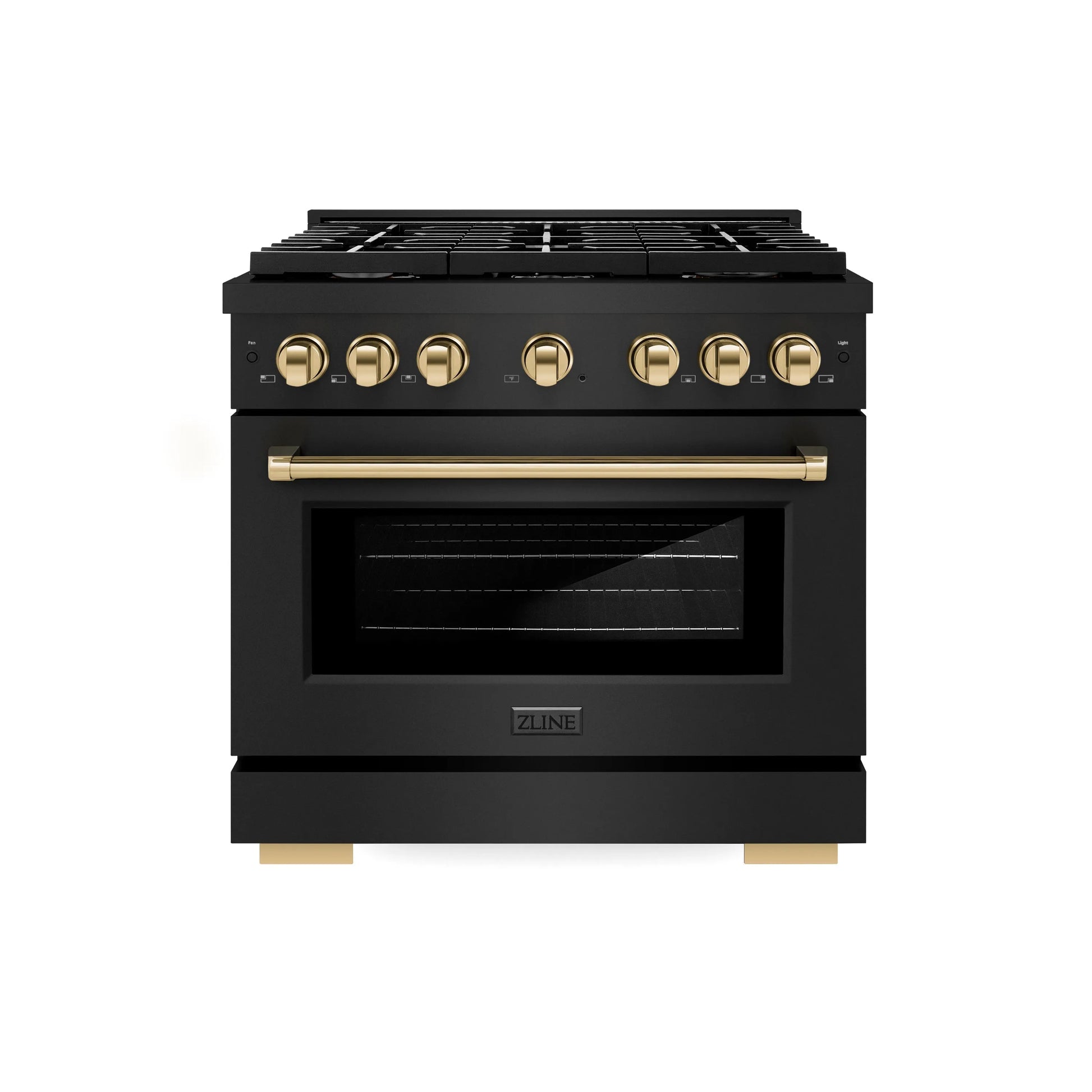 ZLINE Autograph Edition 36 in. 5.2 cu. ft. Paramount Gas Range with 6 Burner Cooktop and Convection Gas Oven in Black Stainless Steel and Polished Gold Accents, Open Box-Great Condition