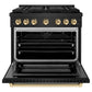 ZLINE Autograph Edition 36 in. 5.2 cu. ft. Paramount Gas Range with 6 Burner Cooktop and Convection Gas Oven in Black Stainless Steel and Polished Gold Accents, Open Box-Good Condition