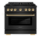 ZLINE Autograph Edition 36 in. 5.2 cu. ft. Paramount Gas Range with 6 Burner Cooktop and Convection Gas Oven in Black Stainless Steel and Polished Gold Accents, Open Box-Great Condition