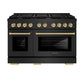 ZLINE Autograph Edition 48 in. 6.7 cu. ft. Paramount Double Oven Gas Range with 8 Burner Cooktop in Black Stainless Steel and Champagne Bronze Accents, Open Box-Great Condition
