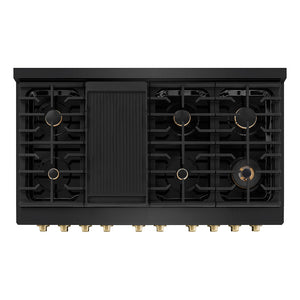 ZLINE Autograph Edition 48 in. 6.7 cu. ft. Paramount Double Oven Gas Range with 8 Burner Cooktop in Black Stainless Steel and Champagne Bronze Accents, Open Box-Great Condition