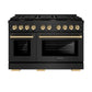 ZLINE Autograph Edition 48 in. 6.7 cu. ft. Paramount Double Oven Gas Range with 8 Burner Cooktop in Black Stainless Steel and Polished Gold Accents, Open Box-Great Condition