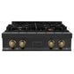 ZLINE Autograph Edition 30 in. Legacy Gas Rangetop with 4 Burners and Porcelain Cooktop in Black Stainless Steel with Champagne Bronze Accents (RTBZ-30-CB) front.