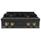 ZLINE Autograph Edition 30 in. Legacy Gas Rangetop with 4 Burners and Porcelain Cooktop in Black Stainless Steel with Champagne Bronze Accents, Open Box-Great Condition