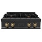 ZLINE Autograph Edition 30 in. Legacy Gas Rangetop with 4 Burners and Porcelain Cooktop in Black Stainless Steel with Champagne Bronze Accents, Open Box-Good Condition