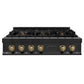 ZLINE Autograph Edition 36 in. Legacy Gas Rangetop with 6 Burners and Porcelain Cooktop in Black Stainless Steel with Champagne Bronze Accents (RTBZ-36-CB) front.