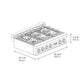ZLINE Autograph Edition 36 in. Legacy Gas Rangetop with 6 Burners and Porcelain Cooktop in Black Stainless Steel with Polished Gold Accents (RTBZ-36-G) dimensional diagram.