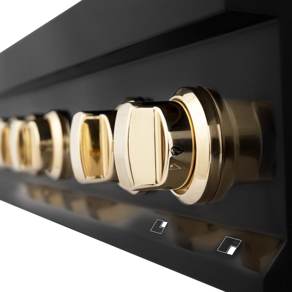 ZLINE Autograph Edition 36 in. Porcelain Rangetop with 6 Gas Burners in Black Stainless Steel and Polished Gold Accents (RTBZ-36-G) 