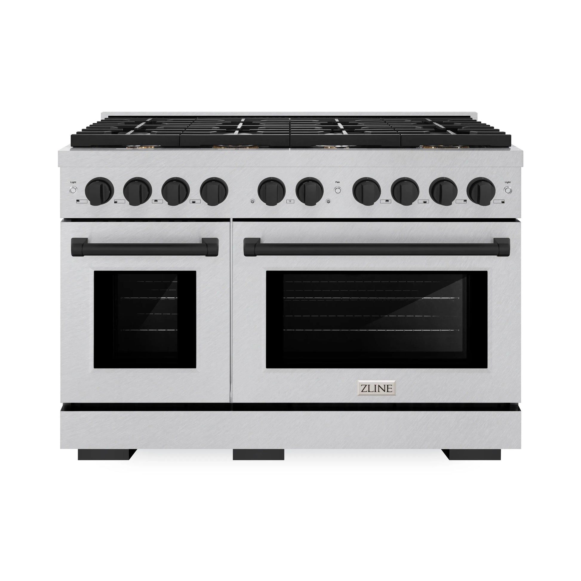 ZLINE Autograph Edition 48 in. 6.7 cu. ft. Paramount Double Oven Gas Range with 8 Burner Cooktop in Satin Stainless Steel and Matte Black Accents, Open Box-Great Condition