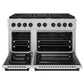 ZLINE Autograph Edition 48 in. 6.7 cu. ft. Paramount Double Oven Gas Range with 8 Burner Cooktop in Satin Stainless Steel and Matte Black Accents (SGRSZ-48-MB) front, oven open.