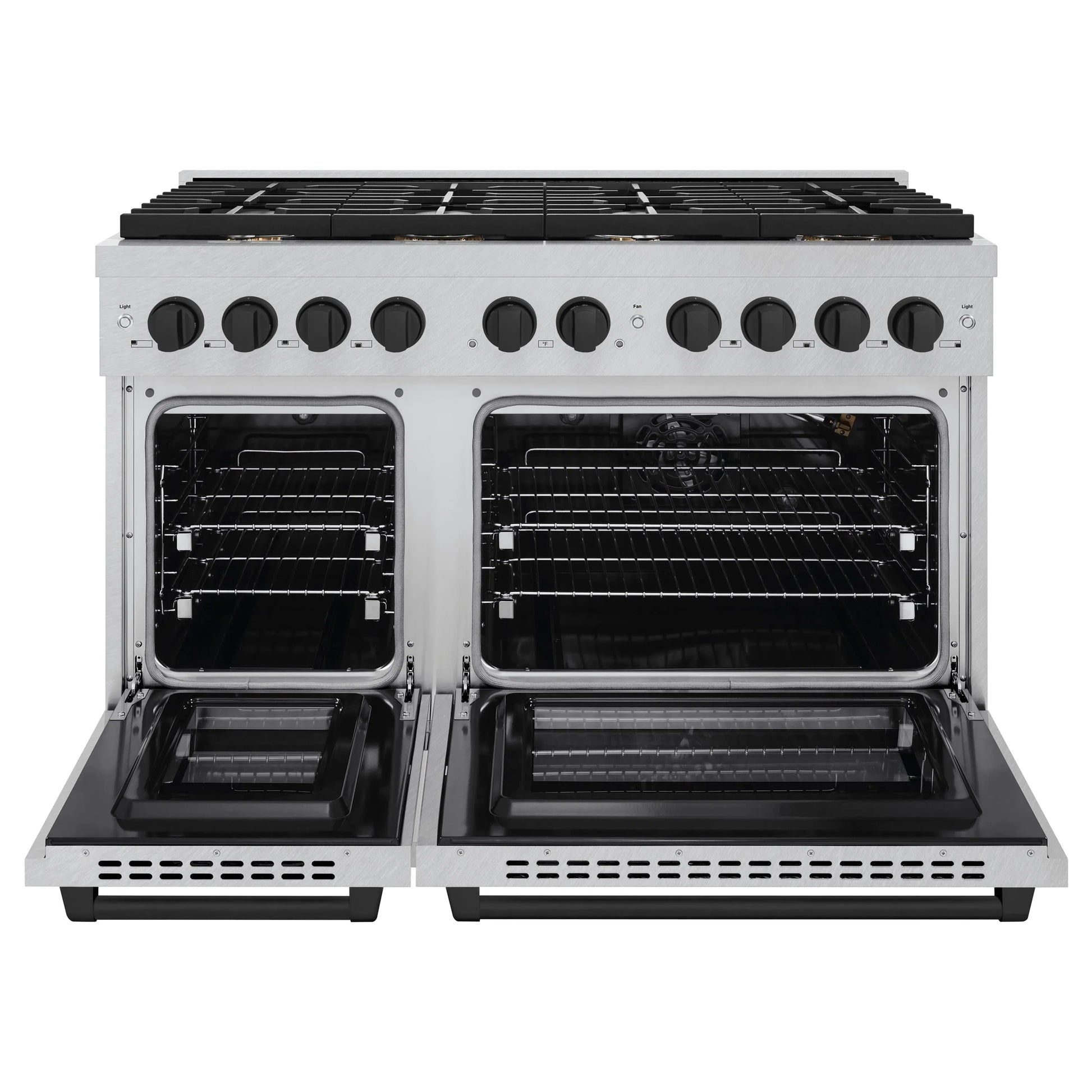 ZLINE Autograph Edition 48 in. 6.7 cu. ft. Paramount Double Oven Gas Range with 8 Burner Cooktop in Satin Stainless Steel and Matte Black Accents, Open Box-Great Condition