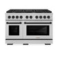 ZLINE Autograph Edition 48 in. 6.7 cu. ft. Paramount Double Oven Gas Range with 8 Burner Cooktop in Satin Stainless Steel and Matte Black Accents (SGRSZ-48-MB) front.