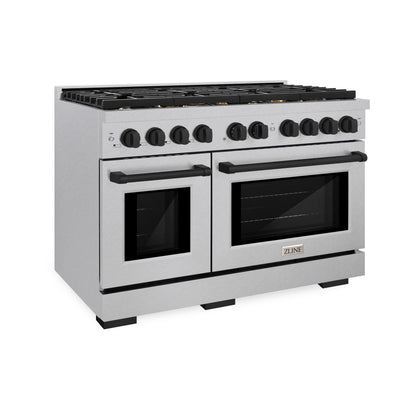 ZLINE Autograph Edition 48 in. 6.7 cu. ft. Paramount Double Oven Gas Range with 8 Burner Cooktop in Satin Stainless Steel and Matte Black Accents, Open Box-Great Condition