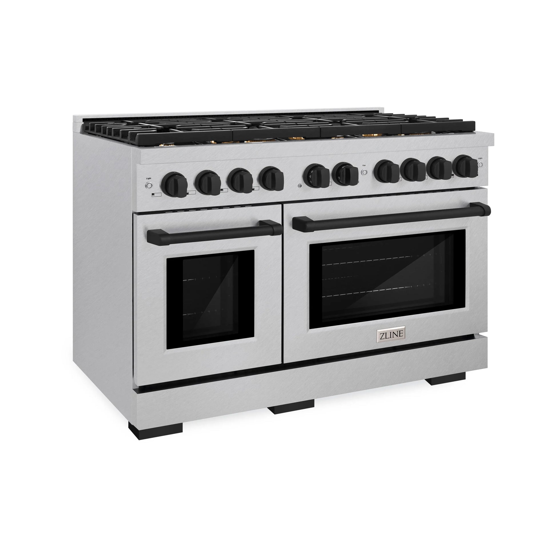 ZLINE Autograph Edition 48 in. 6.7 cu. ft. Paramount Double Oven Gas Range with 8 Burner Cooktop in Satin Stainless Steel and Matte Black Accents, Open Box-Great Condition main image.