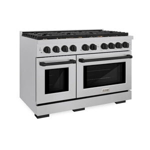 ZLINE Autograph Edition 48 in. 6.7 cu. ft. Paramount Double Oven Gas Range with 8 Burner Cooktop in Satin Stainless Steel and Matte Black Accents, Open Box-Great Condition main image.