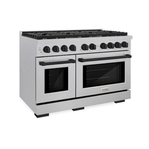 ZLINE Autograph Edition 48 in. 6.7 cu. ft. Paramount Double Oven Gas Range with 8 Burner Cooktop in Satin Stainless Steel and Matte Black Accents, Open Box-Good Condition main image.